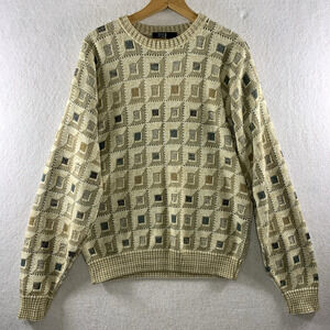 Vintage 90s TSR Mens Geometric Textured Sweater Sz M Grandpa Grunge Made in USA